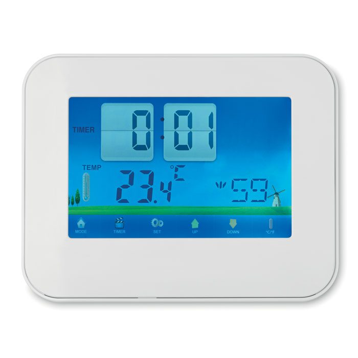 Μετεωρολογικός σταθμός με οθόνη αφής σε περίβλημα ABS με ημερολόγιο, χρονοδιακόπτη, ένδειξη θερμοκρασίας σε βαθμούς κελσίου και φαρενάιτ και ξυπνητήρι  