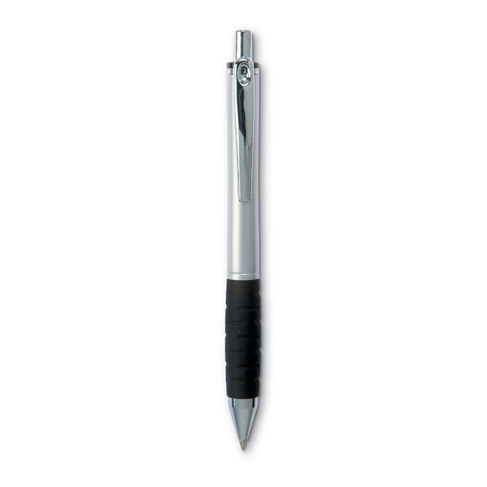 Στυλό πλαστικό με ασημένια τελειώματα και μαύρο μελάνι
