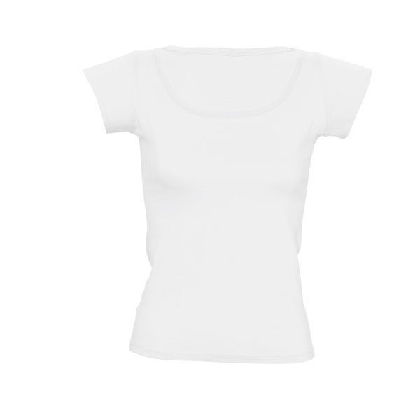 T-shirt γυναικείο 100% βαμβακερό με κοντά μανίκια, βαθιά λαιμόκοψη σε εφαρμοστή γραμμή